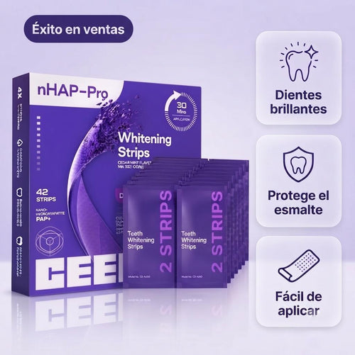 Tiras blanqueadoras de dientes moradas