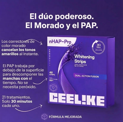 Tiras blanqueadoras de dientes moradas