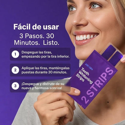 Tiras blanqueadoras de dientes moradas